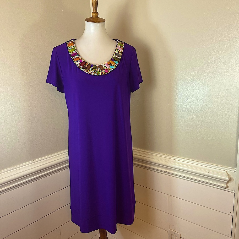 Ronni Nicole Royal Purple Gorgeous Beaded Neck Dress 12 FREE SHIP - Picture 1 of 5